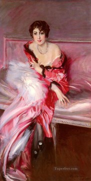  Madame Lienzo - Retrato de Madame Juillard en rojo género Giovanni Boldini